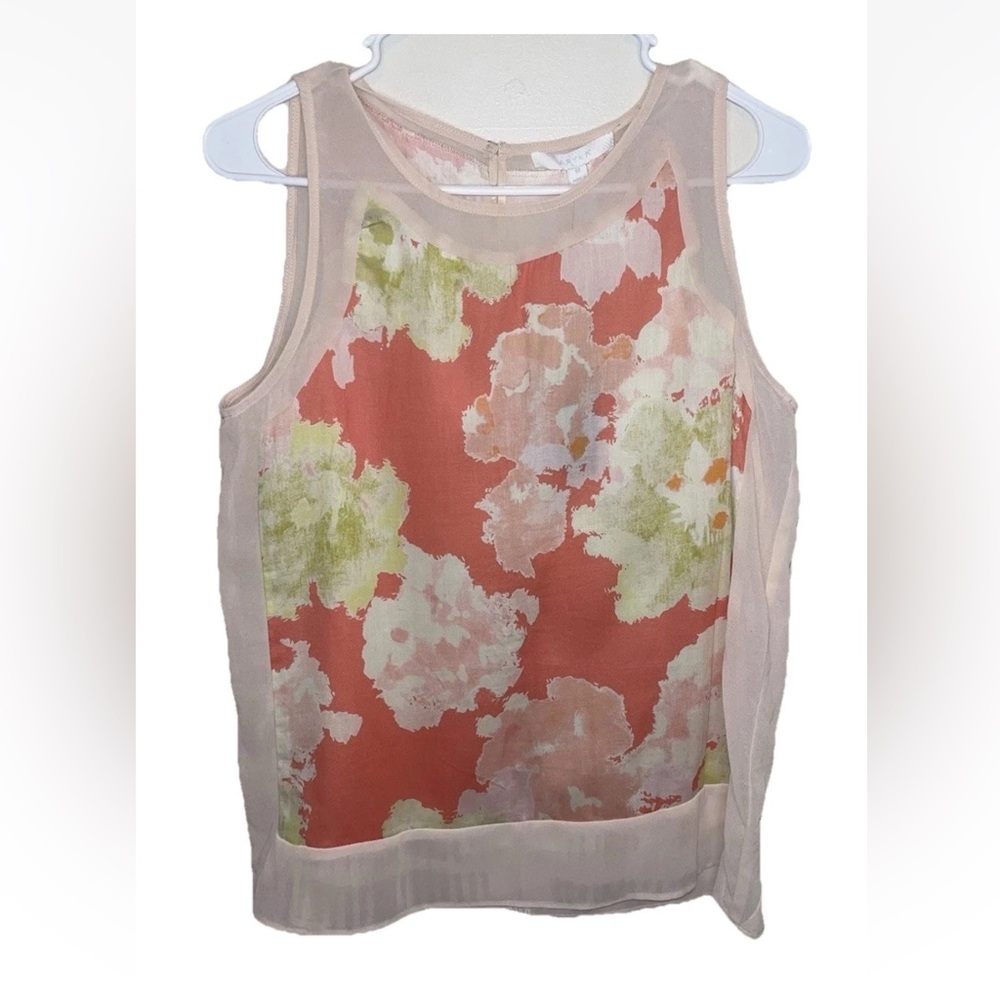 Aryn K Women’s Floral Sleeveless Blouse Pink Green Silk/Polyester Size M NWT